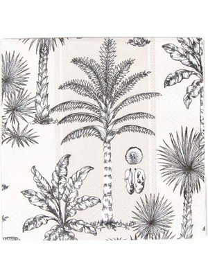 Caspari Southern Palms Flax & White Cocktail Napkins - 20 Per Package
