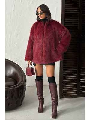 Caddebostan Moda Bordo Peluş Kaban Modern Premium Luxury Trend Tasarım Kaban