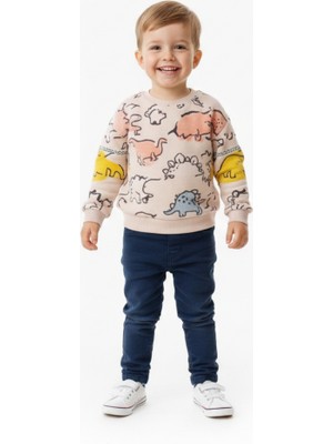 Escabel Fancy Kids Erkek Çocuk Taş Devri Baskılı Sweatshirt Şardonlu Pamuklu