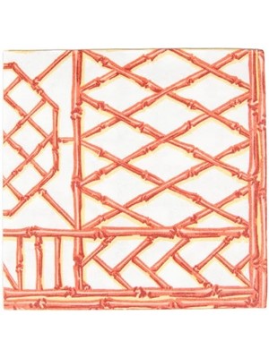Caspari Bamboo Screen Coral Paper Linen Cocktail Napkins - 15 Per Package