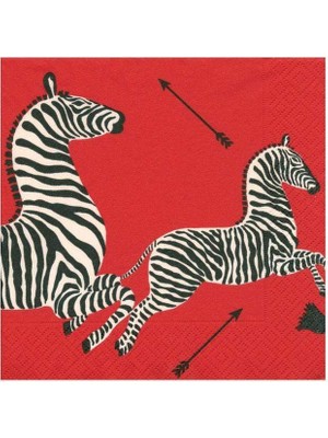 Caspari Zebras Paper Cocktail Napkins In Red - 20 Per Package