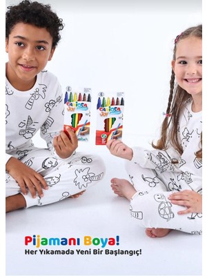 Uzun Kollu En Sevimli Figürleri ile Boyama Kalemi Hediyeli Boyanabilir Çocuk Pijama Takımı