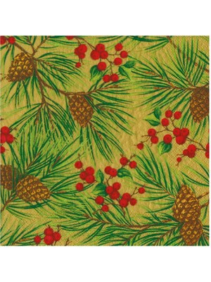 Caspari Evergreen And Berries Gold Luncheon Napkins - Includes 20 Luncheon Napkins