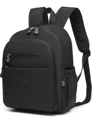 Hüvendo Smart Su Geçirmez Krınkıl Kumaş Tablet Bölmeli Orta Boy Kadın Günlük Sırt Çantası Siyah