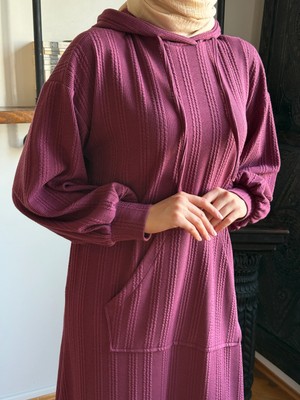 Kapüşonlu Cepli Örme Elbise 2401 Navra | Fendel