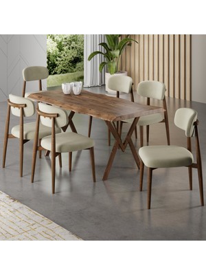 Canisa Wedex Serisi 84X181 Sabit Mdf Membran Üst Tabla Mutfak Masası Takımı 6 Sandalye