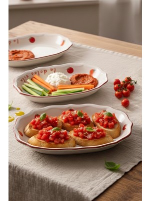 Rakle Pomodoro Stoneware 2'li Kayık Sunum Tabağı Seti 25 cm