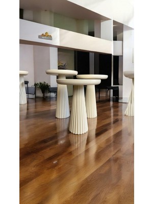 Wood Wooden Ahşap Krem Renk 3lü Set Mantar Yan Sehpa Fiskos Çiçeklik Decorative