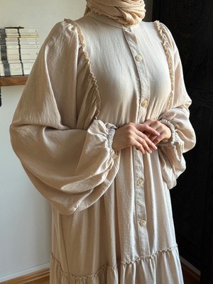 Salaş Büzgülü Keten Elbise 1922 Navra | Fendel