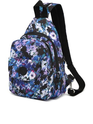 Hüvendo Smart Su Geçirmez Çok Cepli Küçük Boy Günlük Kadın Sırt Çantası Mavi Printing