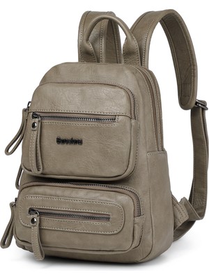 Hüvendo Barcelona Minik Boy Günlük Çok Cepli Kadın Sırt Çantası – Birinci Kalite Poliüretan Deri Mint