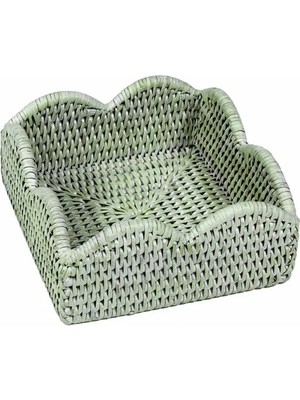 Caspari Rattan Scalloped Cocktail Napkin Holders In Green - 1 Napkin Holder