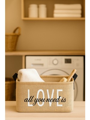 Love Baskılı Jüt Dolap Içi Çocuk Odası Oyuncak Düzenleyici Katlanır Saklama Sepeti Organizer 37X27X25