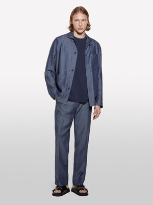 Sisley Keten Karışımlı Büzgü Ipli Cepli Jogger Pantolon Erkek Mavi Pantolon - 325P4NZVSF05A