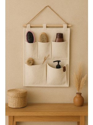 5 Cepli Havlur Kumaş Çok Amaçlı Askılı Duvar Tipi Dolap Içi Banyo Mutfak Düzenleyici Organizer 35X45