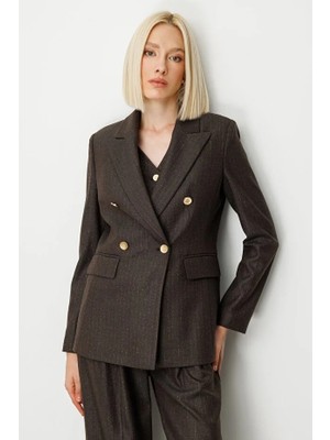 Ekol Kruvaze Yaka Çizgi Desenli Ceket 5107