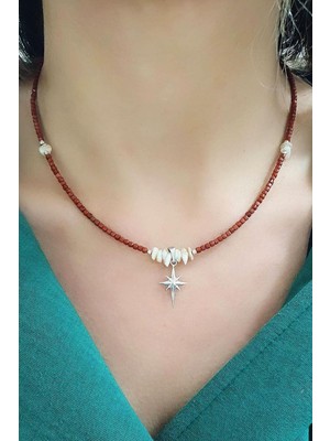 Akik Sedef Taşlı 925 Ayar Gümüş Detaylı Şans Kolyesi