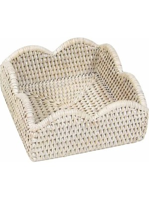 Caspari Rattan Scalloped Cocktail Napkin Holders In Cream - 1 Napkin Holder