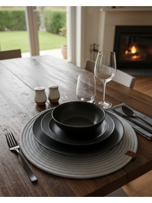 Mtg Jüt Tasarım El Emeği Doğal Jüt Kordon Halattan 6 Adet Açık Gri Renk Düz Supla Yemek Masası Tabak Altlığı Amerikan Servis