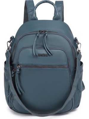 Hüvendo Barcelona Orta Boy Çok Cepli Omuz Askılı Spor ve Günlük Kadın Sırt Çantası Jeans Mavi