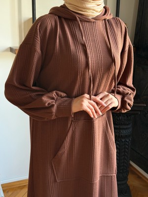 Kapüşonlu Cepli Örme Elbise 2401 Navra | Fendel