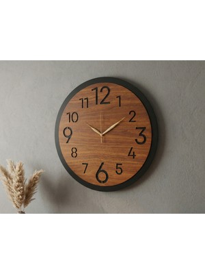 AA Shop Ahşap Ceviz Mobilya Renk Sade Sayılı Hediyelik Sessiz Duvar Saati 50CM