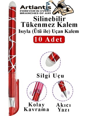 Artlantis Kırmızı Silinebilir Tükenmez Kalem 10 Adet Bıa Silinebilir Jel Pilot Kalem Mürekkepli Kolay Silinebilir Kumaş Kalemi