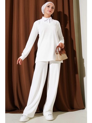 Seçkin Trend Gömlek Yaka Fitilli Salaş Ikili Takım Beyaz