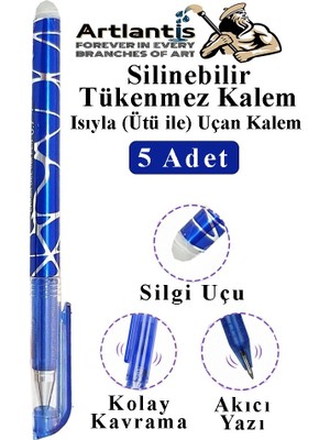 Artlantis Mavi Silinebilir Tükenmez Kalem 5 Adet Bıa Silinebilir Jel Pilot Kalem Mürekkepli Kolay Silinebilir Kumaş Kalemi