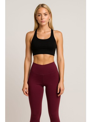 Eyora Moda Şardonlu Içi Polarlı Oşşo Kumaş Bordo Renk Kadın Tayt