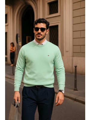 Comstar Erkek Günlük Bisiklet Yaka Mint Kazak