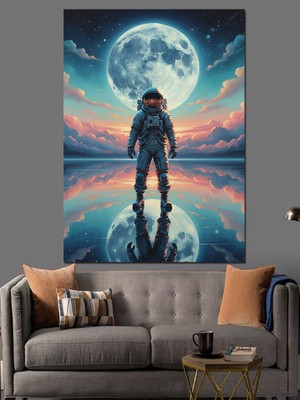 Tablomega Ay Işığında Uzay Adam Dekoratif Kanvas - Mdf Ahşap Tablo