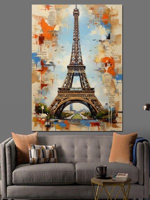 Karizma Tablo Eyfel Kulesi Paris Şehri Dekoratif Kanvas - Mdf Ahşap Tablo