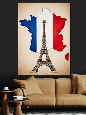 Karizma Tablo Fransa Bayrağı ve Eyfel Kulesi Dekoratif Kanvas - Mdf Ahşap Tablo