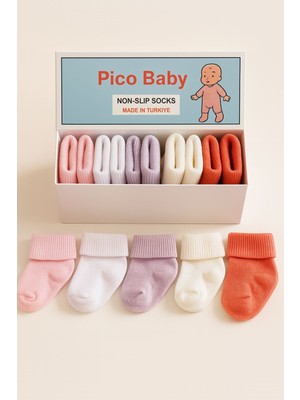 Pico Baby Unisex 5'li Premium Organik Pamuk Doğan Bebek Çorabı Renkli Düz Desen Kız Çocuk