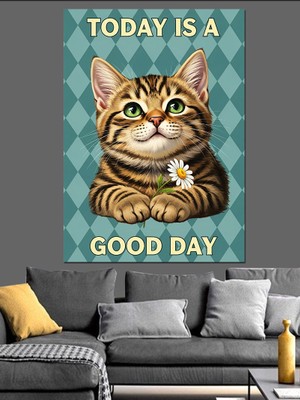 Karizma Tablo Tatlı Kedi Resmi Dekoratif Kanvas - Mdf Ahşap Tablo