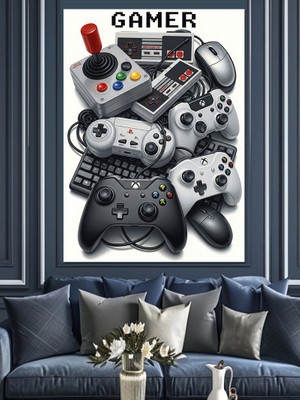 Artmeg Gamer Konsol Müzik Sistemi Dekoratif Kanvas - Mdf Ahşap Tablo