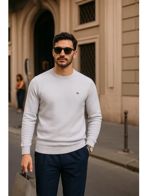 Comstar Erkek Günlük Bisiklet Yaka Beyaz Kazak