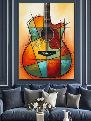 Tablomega Art Deko Tasarımlı Klasik Gitar Dekoratif Kanvas - Mdf Ahşap Tablo