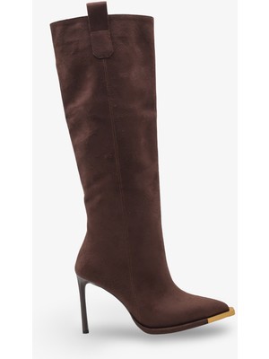 Rivale Kadın Topuklu Çizme - Kahve Süet