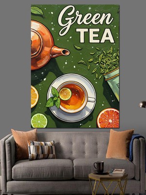 Karizma Tablo Yeşil Çay Limon Fincanı Dekoratif Kanvas - Mdf Ahşap Tablo