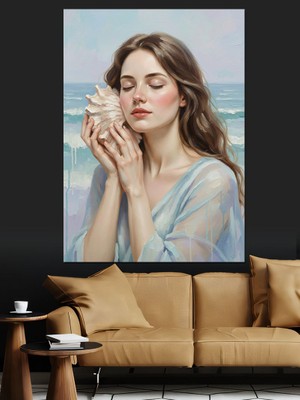 Artmeg Sahilde Gözleri Kapalı Kadın Dekoratif Kanvas - Mdf Ahşap Tablo