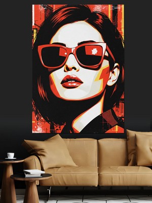 Karizma Tablo Kırmızı Gözlüklü Siyah Saç Dekoratif Kanvas - Mdf Ahşap Tablo