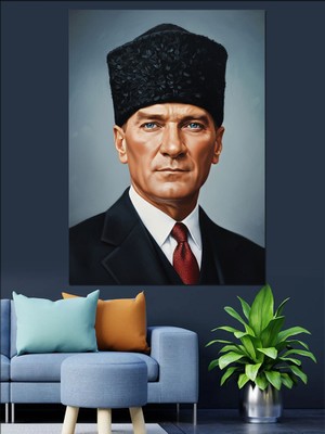Karizma Tablo Kalpak Şapkalı Mustafa Kemal Atatürk Portresi Dekoratif Kanvas - Mdf Ahşap Tablo