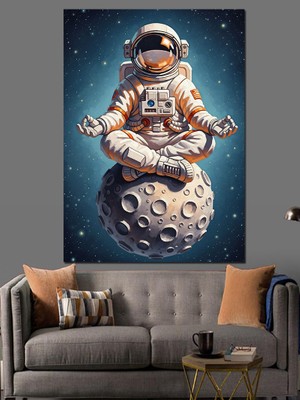 Karizma Tablo Uzayda Meditasyon Yapan Astronot Dekoratif Kanvas - Mdf Ahşap Tablo