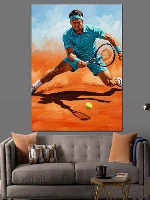 Artmeg Tenis Oyuncusu Pozu Dekoratif Kanvas - Mdf Ahşap Tablo