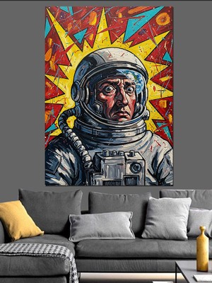 Artmeg Pop Art Renkli  Astronot  Dekoratif Kanvas - Mdf Ahşap Tablo