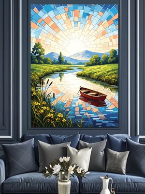 Artmeg Vintage Tekne Manzara Dekoratif Kanvas - Mdf Ahşap Tablo