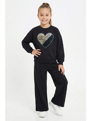 Modanino Kız Çocuk Taş Işlemeli Flexi Baskılı 2 Iplik Alt-Üst Takım-5-12 Yaş 12464