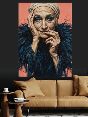 Tablomega Yaşlı Kadın Portre Çizim Dekoratif Kanvas - Mdf Ahşap Tablo